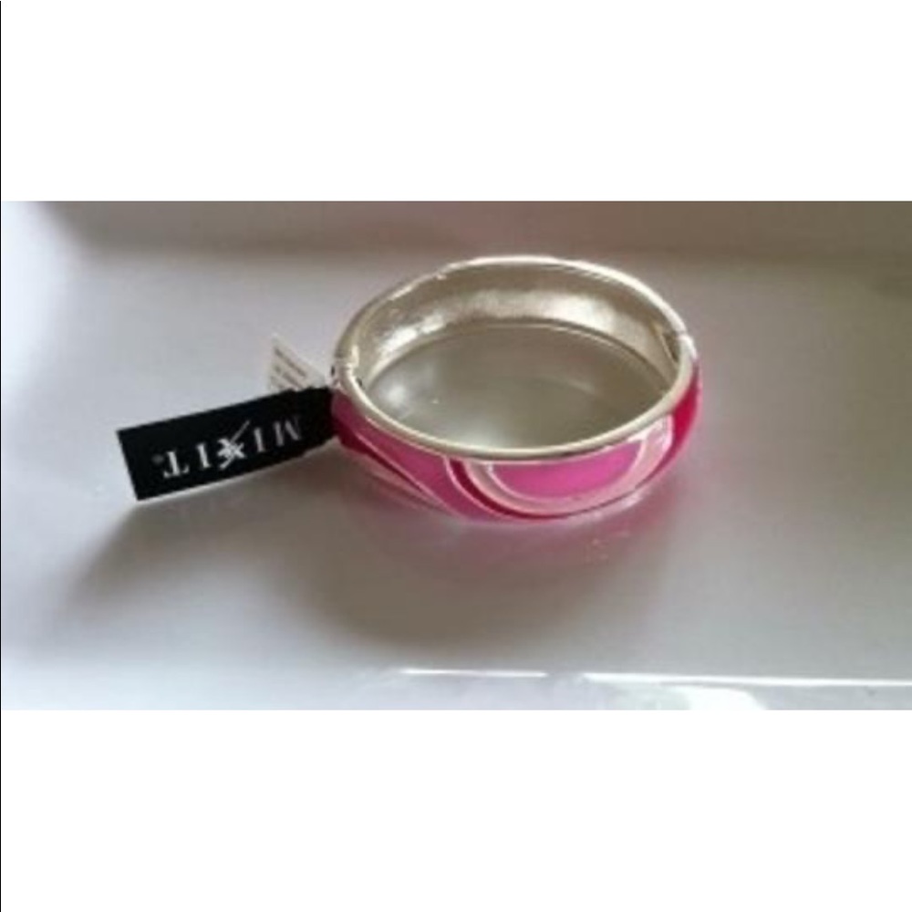 NWT Mixit silver tone and pink geometric latch closure bracelet 1990s  vintage